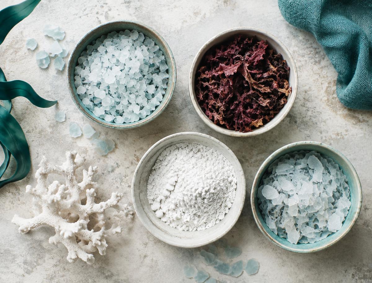 Sea salt, red algae, coral calcium and magnesium flakes